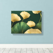Ginkgo laat goudgroen achter canvas afdruk (Insitu (Houten vloer))