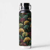 Ginkgo Leaf Pattern Teal Burgundy Waterfles (Achterkant)