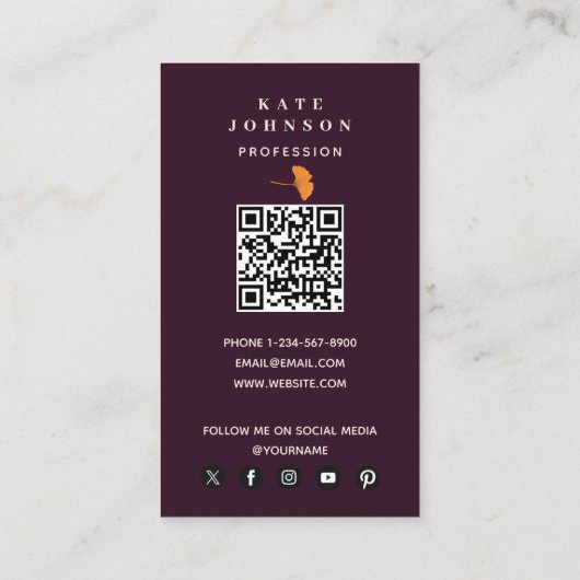 Ginkgo Leaf Waterverf Herfst Herfstkleuren Visitekaartje (Achterkant)