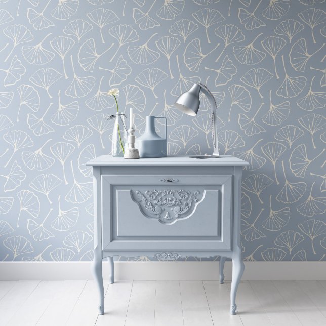 Ginkgo Leaves Japandi Modern Botanical Pale Blue Behang (Creator heeft geüpload)