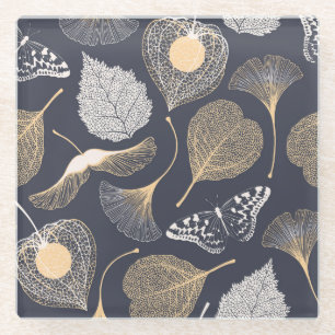 Ginkgo Leaves: Naadloze bloemige elegantie. Glazen Onderzetter