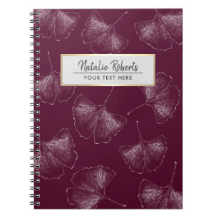 Ginkgo Leaves Pattern Elegant Burgundy Red Notitieboek