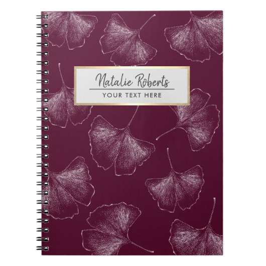 Ginkgo Leaves Pattern Elegant Burgundy Red Notitieboek (Voorkant)