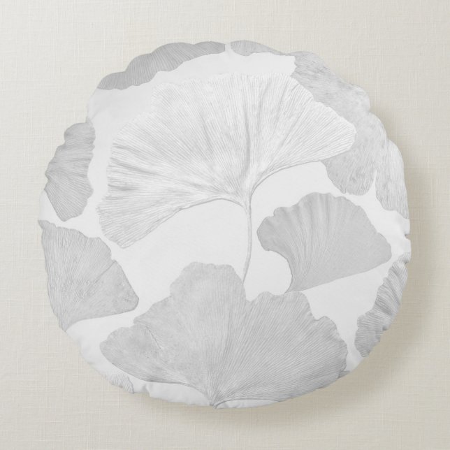 Ginkgo Leaves Soft Gray Dream 2 Rond Kussen (Voorkant)