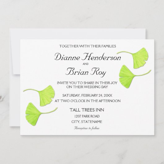 Ginkgo Leaves Wedding Invitation Kaart (Voorkant)