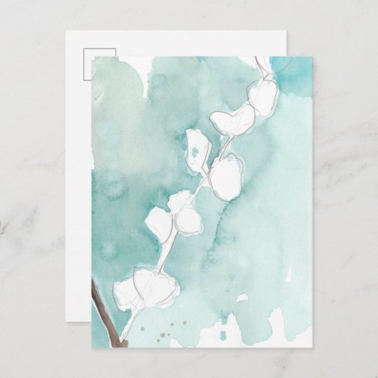 Ginkgo op Dusty Blauwgroen - Wit Briefkaart (Voorkant / Achterkant)