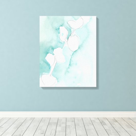 Ginkgo op Dusty Blauwgroen - Wit Canvas Afdruk (Insitu (Houten vloer))