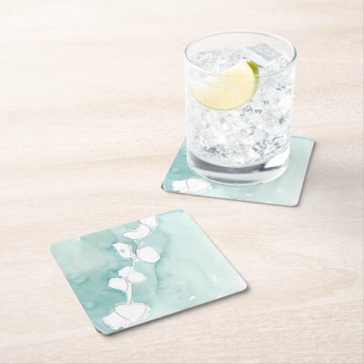 Ginkgo op Dusty Blauwgroen - Wit Kartonnen Onderzetters (Insitu)