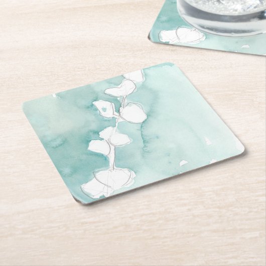 Ginkgo op Dusty Blauwgroen - Wit Kartonnen Onderzetters (Schuin)