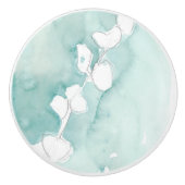 Ginkgo op Dusty Blauwgroen - Wit Keramische Knop (Voorkant)