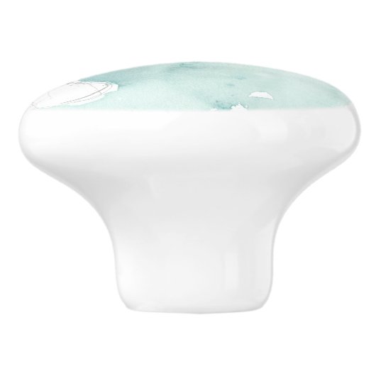 Ginkgo op Dusty Blauwgroen - Wit Keramische Knop (Zijkant)