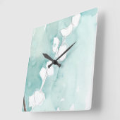 Ginkgo op Dusty Blauwgroen - Wit Vierkante Klok (Hoek)