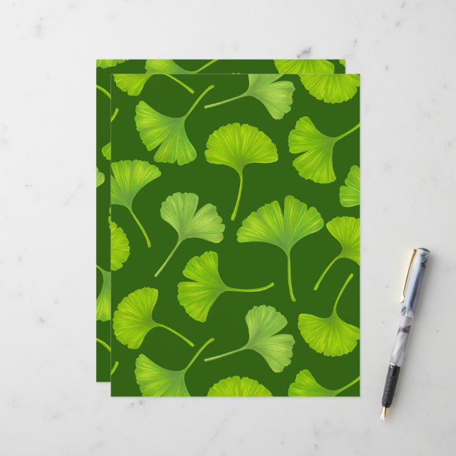 Ginkgo patroon op donkergroen (Voorkant / Achterkant in situ)