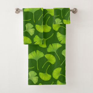 Ginkgo patroon op donkergroen bad handdoek