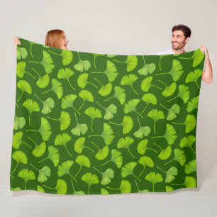 Ginkgo patroon op donkergroen fleece deken