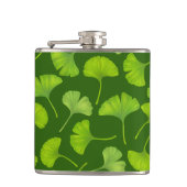 Ginkgo patroon op donkergroen heupfles (Voorkant)