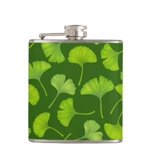 Ginkgo patroon op donkergroen heupfles