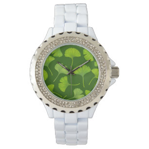 Ginkgo patroon op donkergroen horloge
