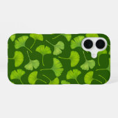 Ginkgo patroon op donkergroen iPhone 16 hoesje (Achterkant horizontaal)