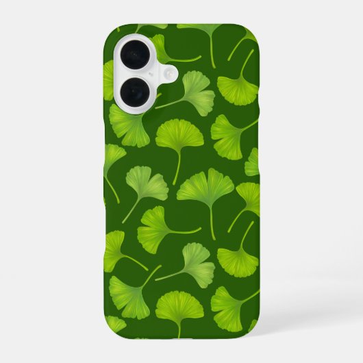 Ginkgo patroon op donkergroen iPhone 16 hoesje (Achterkant)