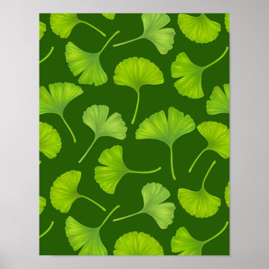 Ginkgo patroon op donkergroen poster (Voorkant)