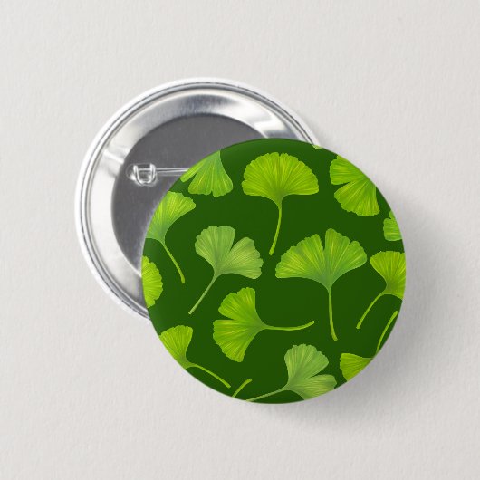 Ginkgo patroon op donkergroen ronde button 5,7 cm (Voorkant /achterkant)