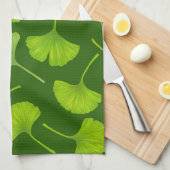 Ginkgo patroon op donkergroen theedoek (Quarter Fold)