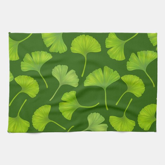 Ginkgo patroon op donkergroen theedoek (Horizontaal)