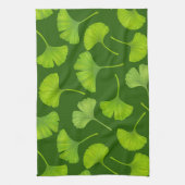 Ginkgo patroon op donkergroen theedoek (Verticaal)