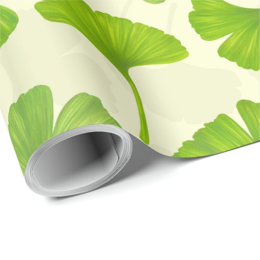 Ginkgo patroon op wit cadeaupapier (Rol Hoek)