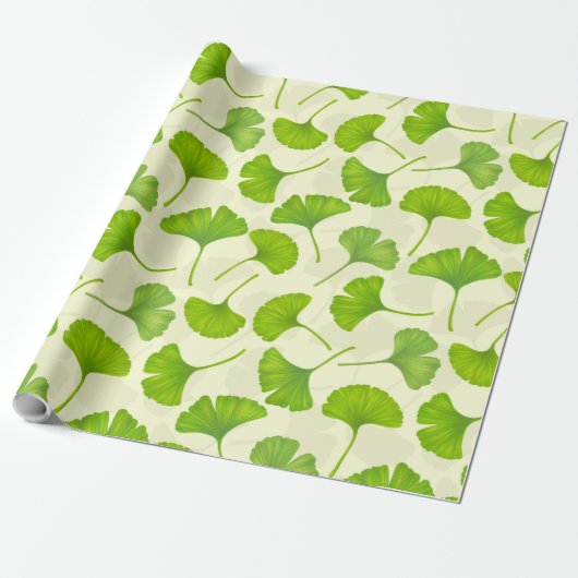 Ginkgo patroon op wit cadeaupapier (Uitgerold)