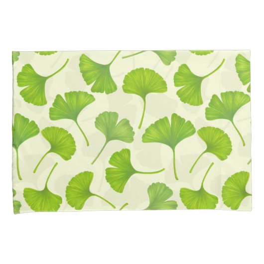 Ginkgo patroon op wit kussensloop (Voorkant-Rechts)