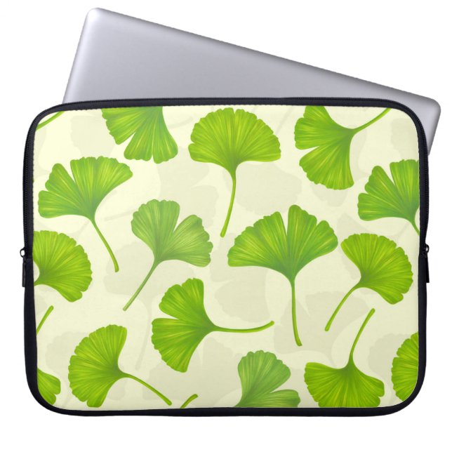 Ginkgo patroon op wit laptop sleeve (Voorkant)