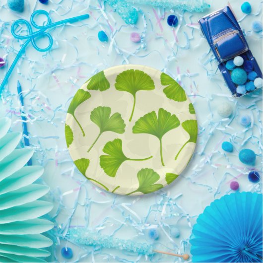 Ginkgo patroon op wit papieren bordje (Feest)