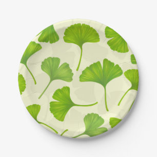 Ginkgo patroon op wit papieren bordje