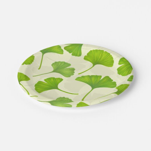Ginkgo patroon op wit papieren bordje (Gekanteld)