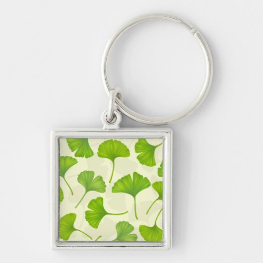 Ginkgo patroon op wit sleutelhanger (Voorkant)