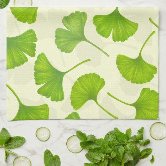 Ginkgo patroon op wit theedoek (Gevouwen)