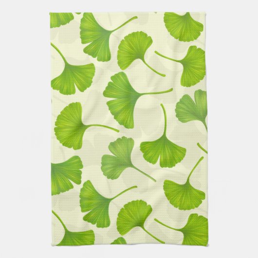 Ginkgo patroon op wit theedoek (Verticaal)
