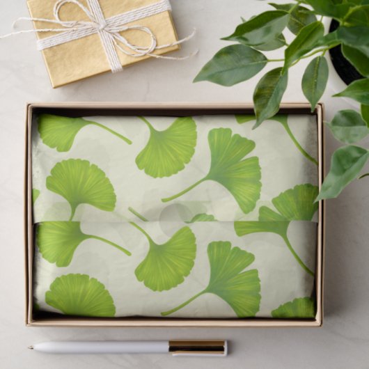 Ginkgo patroon op wit tissuepapier (Geschenk)