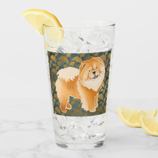 GINKGO Red Chow 16 oz glazen design voor- en achte (Voorkant ijs)