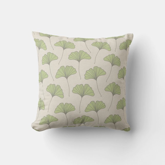 Ginkgo Tree Leaf Pattern Green op Canvas look Kussen (Voorkant)