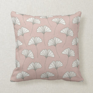 Ginkgo Tree Leaf Pattern Pink Grey and White Kussen