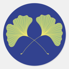 Ginkgo Tree Leaves Blauw en Groen Ronde Sticker