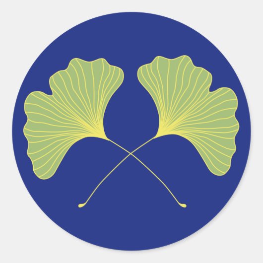 Ginkgo Tree Leaves Blauw en Groen Ronde Sticker (Voorkant)