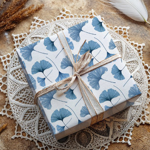 Ginkgo Tropisch blad blauw en wit patroon  Cadeaupapier