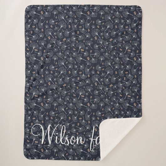 Ginkgo verlaat marine en koraal familie monogram sherpa deken (Voorkant)