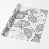 Ginkgo verlaat Verpakkingspapier. Zwart-Wit Cadeaupapier (Uitgerold)
