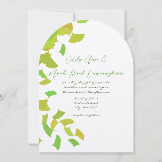 Ginkgo vertrekt op Limoen bruiloft klein 4 x 5 Kaart (Voorkant)