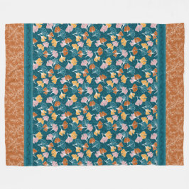 Ginkgos op Ocean Blue met Terracotta Blanket Fleece Deken